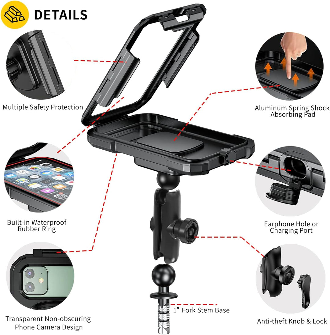 iMESTOU Wasserdichtes Motorrad Gabel Vorbau Telefon Halterung Fall 1" Ball Bike Phone Holder Anti-Di