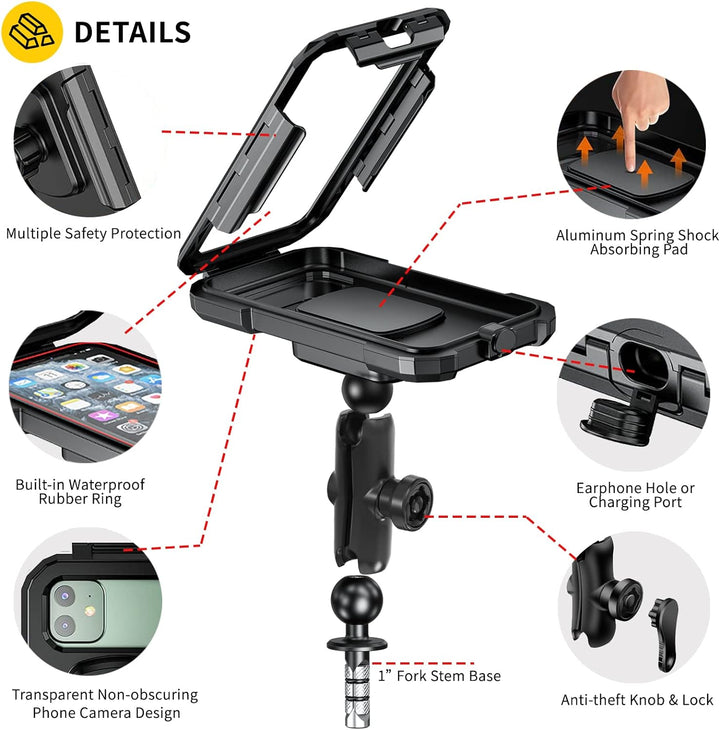 iMESTOU Wasserdichtes Motorrad Gabel Vorbau Telefon Halterung Fall 1" Ball Bike Phone Holder Anti-Di