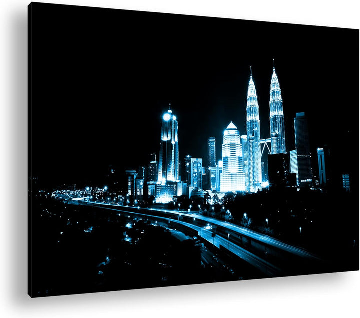 deyoli Nacht Skyline von Kuala Lumpur Format 80x60 Effekt: Monocrome Blau als Leinwandbild, Motiv fe
