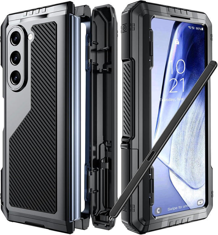 Beeasy für Samsung Galaxy Z Fold 5 Hülle, 360 Grad Outdoor Stossfeste Schutzhülle mit S Pen Halter u