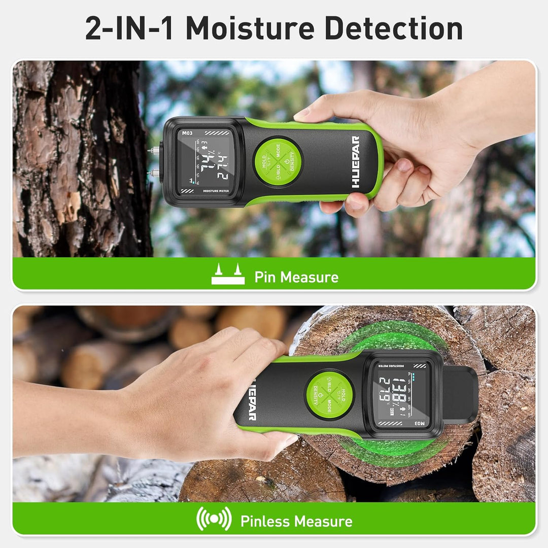 Feuchtigkeitsmessgerät, Huepar Pin & Pinless Feuchtigkeitsmesser Detector für Holz oder Baustoff, Fe