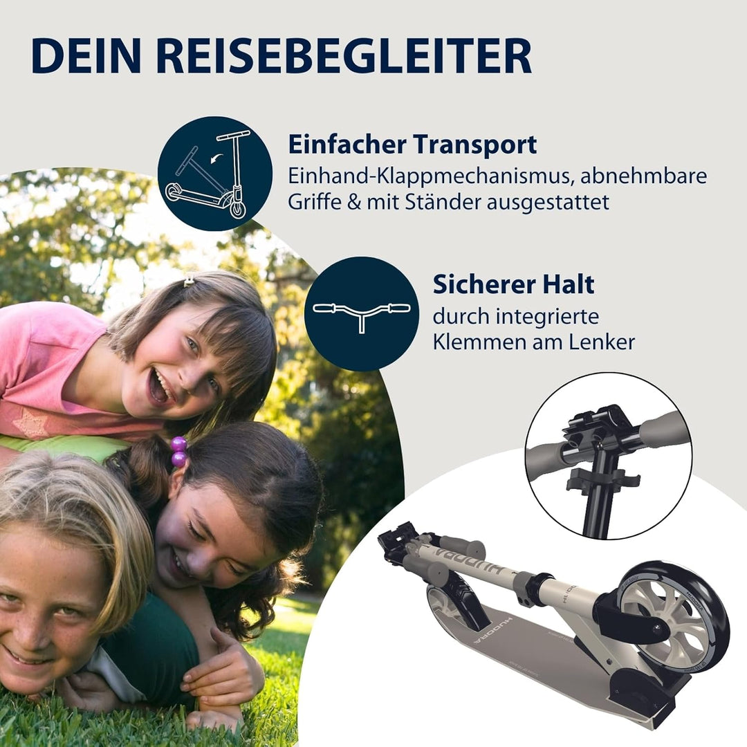 HUDORA Scooter Up 145 Junior - Hochwertiger & sicherer Kinder Roller ab 3 Jahre - Zusammenklappbarer