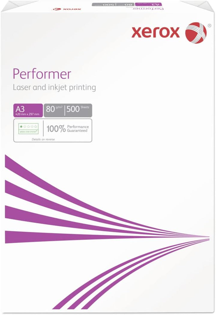 Xerox 003R90569 Performer Kopier-/Drucker-/Universalpapier, DIN A3, 80 g/m², 1 Pack a 500 Blatt, wei