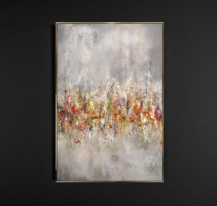 YS-Art XXL Abstrakt Acryl Gemälde auf Leinwand mit Rahmen heller Horizont handgemalte Wandbilder Woh
