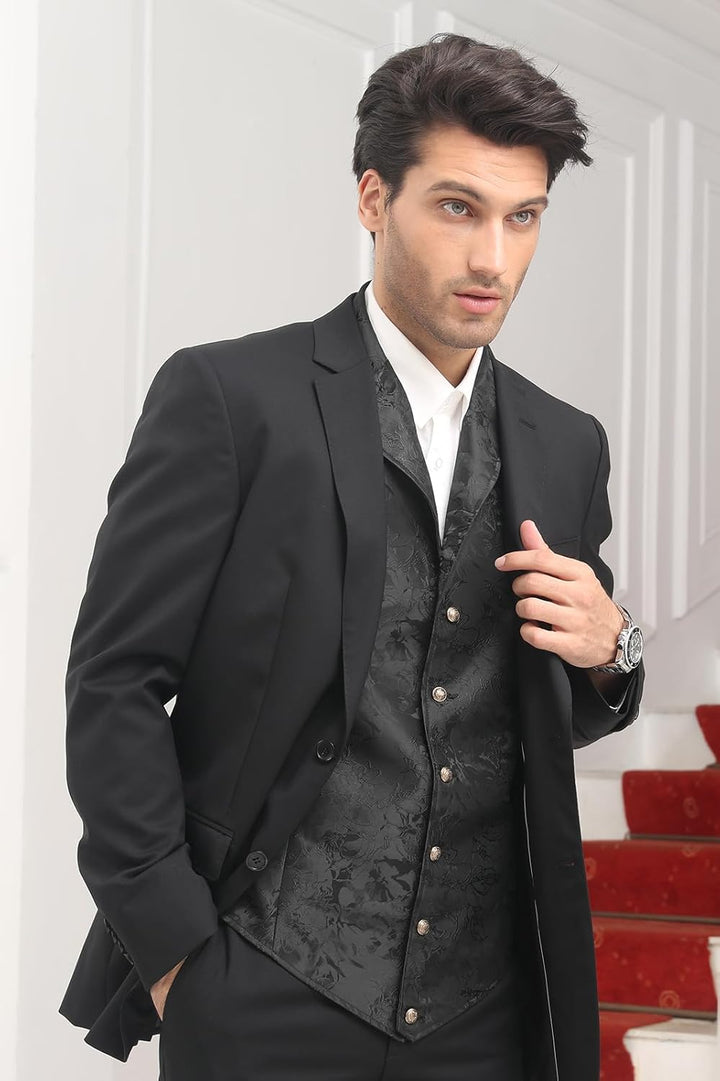 HISDERN Herren Paisley Weste Formelle Hochzeit Party Gothic Steampunk Revers Weste für Herren 3XL Sc