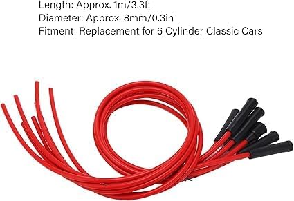 Zündkerzenkabel, Auto Zündkabel Set Rot 8mm Durchmesser 1m Länge Zündkabel Rot Ersatz für 6 Zylinder
