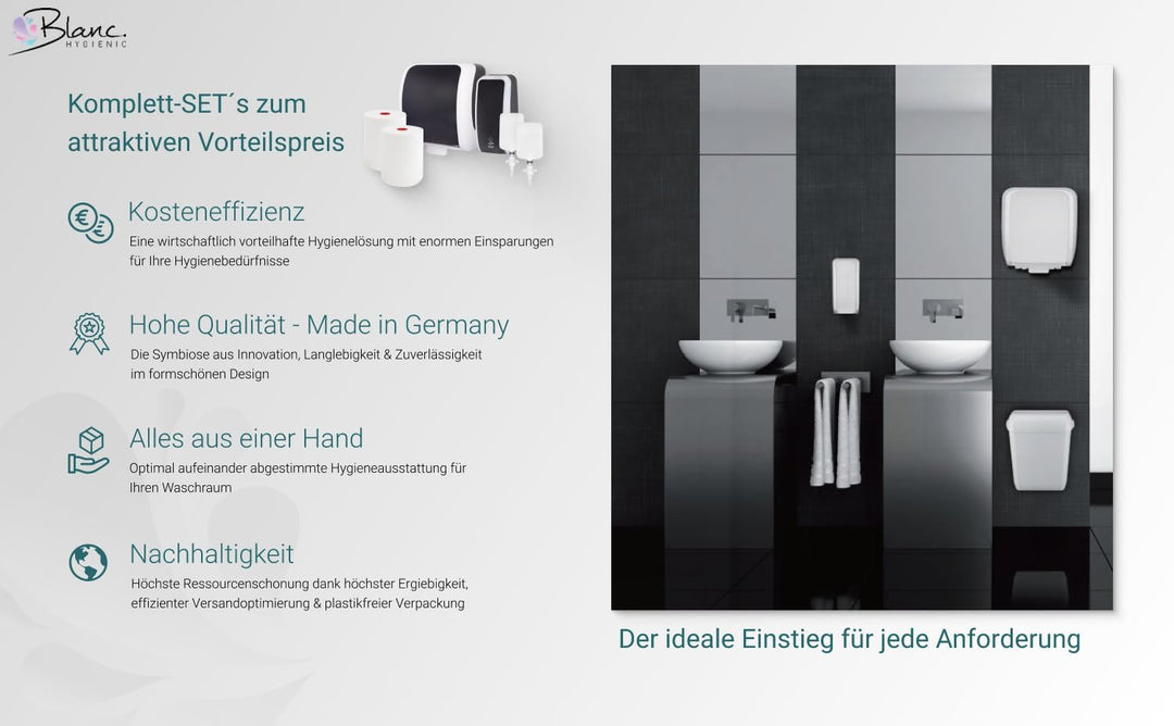 Blanc Hygienic Waschraum Set: Handtuchrollenspender AUTOCUT + 2 TAD Handtuchrollen + Schaumseifenspe