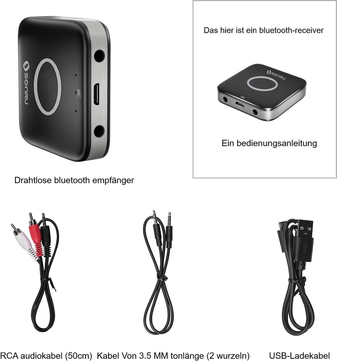 Aux Bluetooth 5.3 Adapter Stereoanlage, SONRU Bluetooth Empfänger Receiver Audio Adapter mit Aux 3.5
