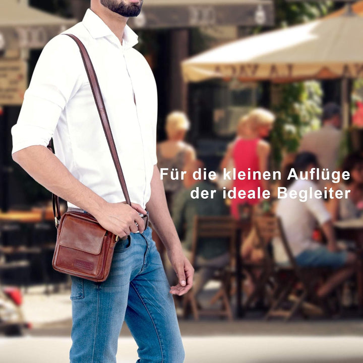 ROYALZ 'Austin' Moderne Echtleder Umhängetasche Klein Herren Schultertasche Mini Messenger Bag Vinta