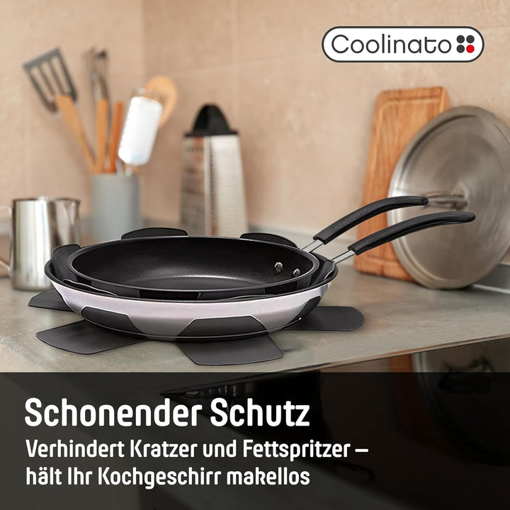 Coolinato 3er Set Pfannenschoner aus Silikon, 35 cm, grau, Topfuntersetzer, Pfannenschutz Stapelschu