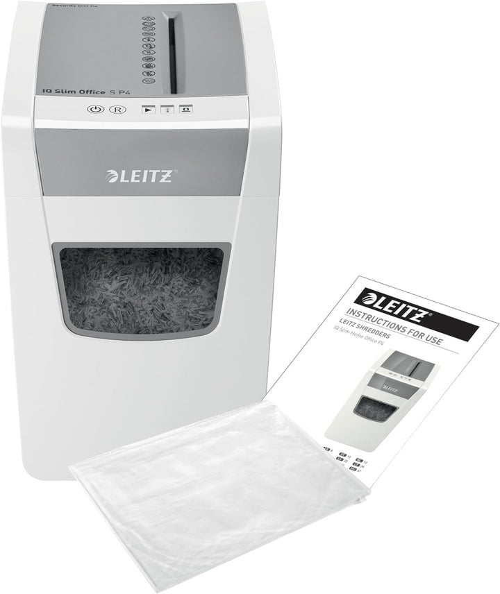 Leitz IQ Aktenvernichter Slim Office S, 14-12 Blatt Kapazität (70-80 g/m²), Partikelschnitt, Sicherh