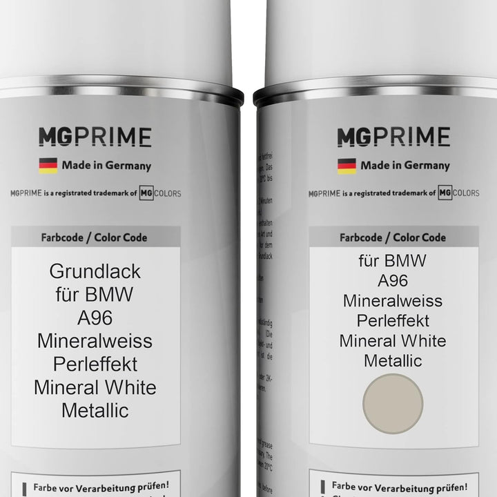 MG PRIME Autolack 2K Spraydosen Set für BMW A96 Mineralweiss Perleffekt/Mineral White Metallic Grund