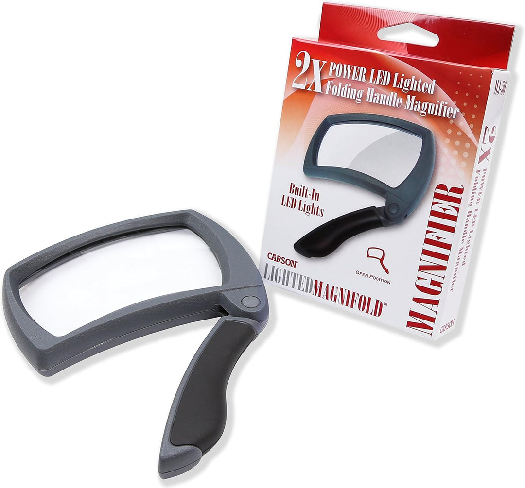 Carson Lighted MagniFold 2x Handlupe mit Komfort-Klappgriff und LED (MJ-50) Vergrösserung (MJ-50), V