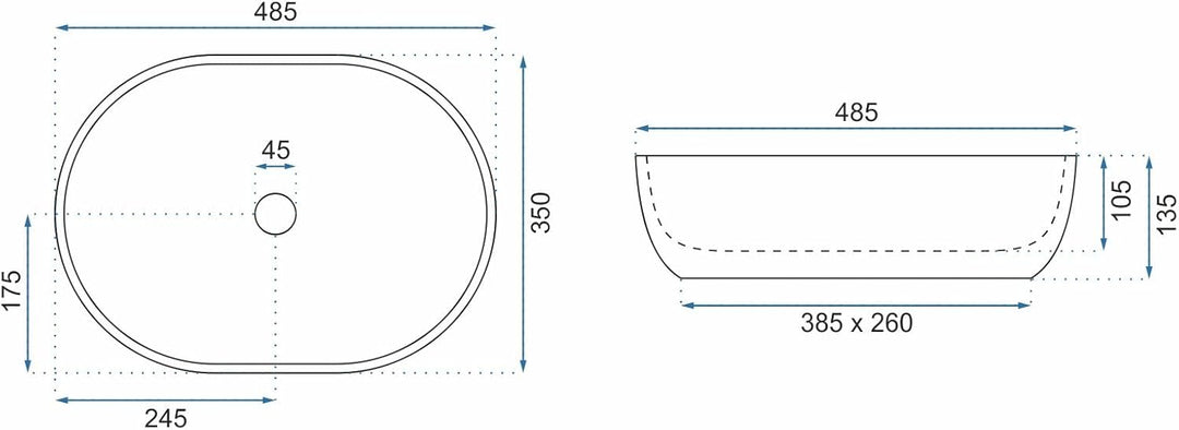 REA Waschbecken Waschtisch Aufsatzwaschbecken Keramik Handwaschbecken Aufsatz Waschschale Oval Stein