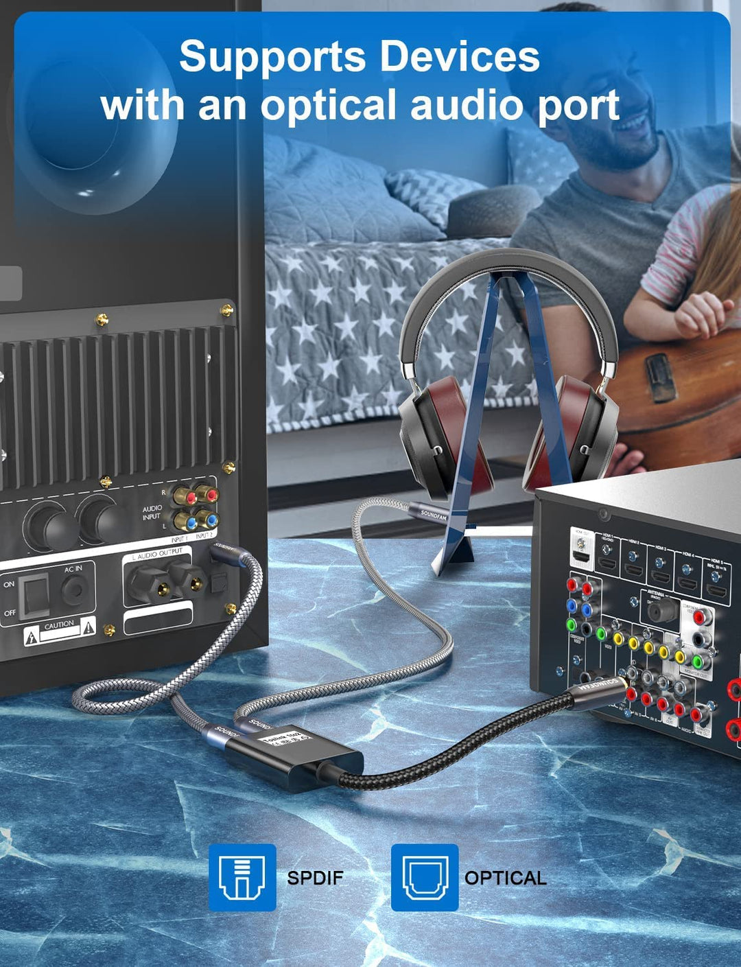 SOUNDFAM Toslink Splitter 1 In 2 Out Optisches Kabel Splitter Digitaler Audio Optischer Splitter Ada