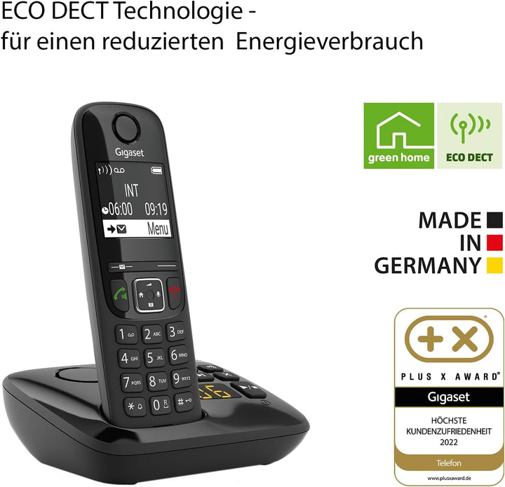 Gigaset AS690A Quattro - 4 Schnurlose DECT-Telefone mit Anrufbeantworter - gut lesbarem kontrast Dis