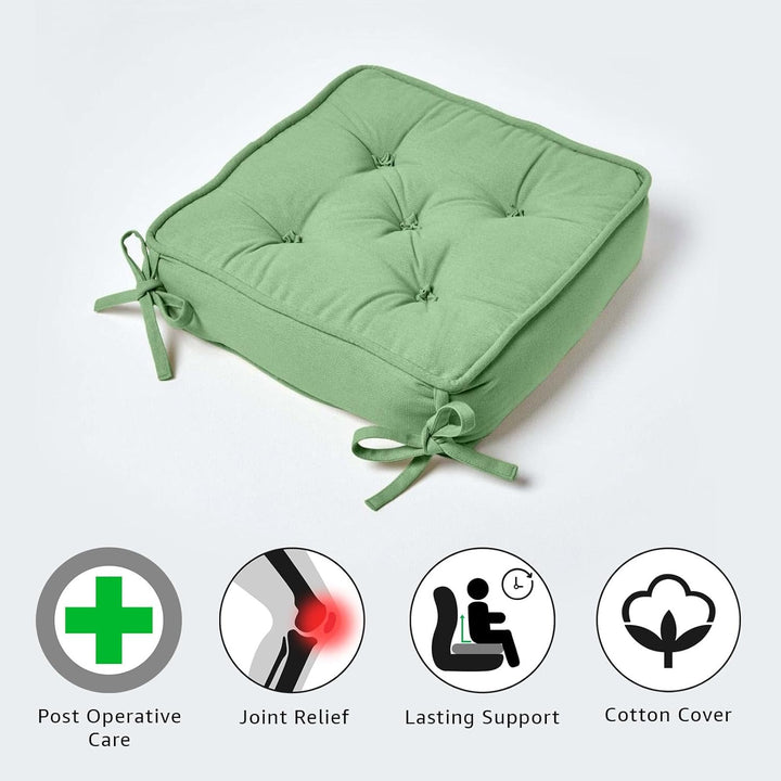 Homescapes Dickes Sitzkissen grün, Stuhlkissen 40x40 cm mit Bändern, Sitzerhöhung 10 cm, Matratzenki