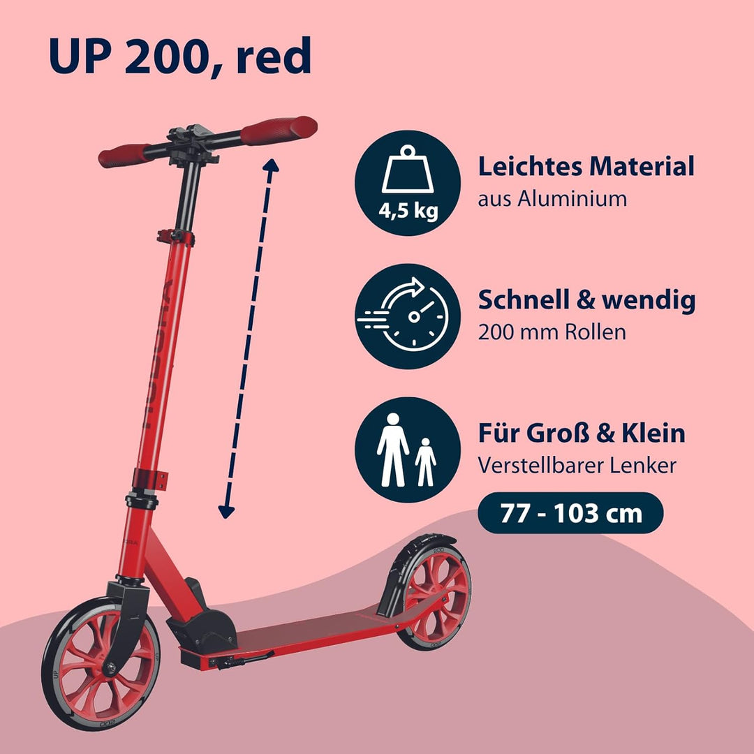 HUDORA Scooter Up 200 - Geräuscharmer Aluminium-Roller für bis zu 100kg - Höhenverstellbarer & zusam