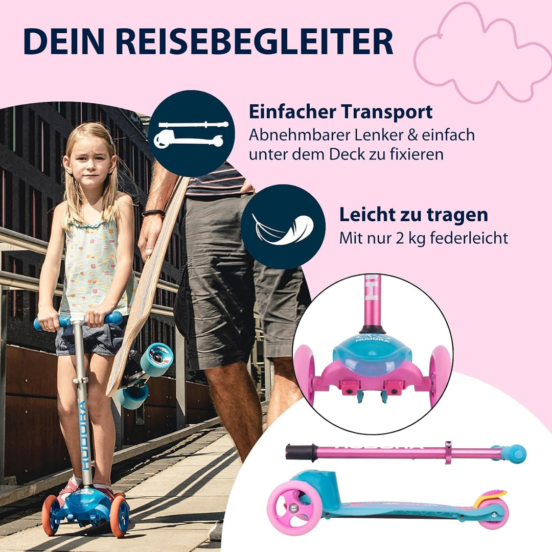 HUDORA Scooter Roller Mädchen - Flitzkids 2.0 Skate Wonders, 11054 Rosa, Rosa