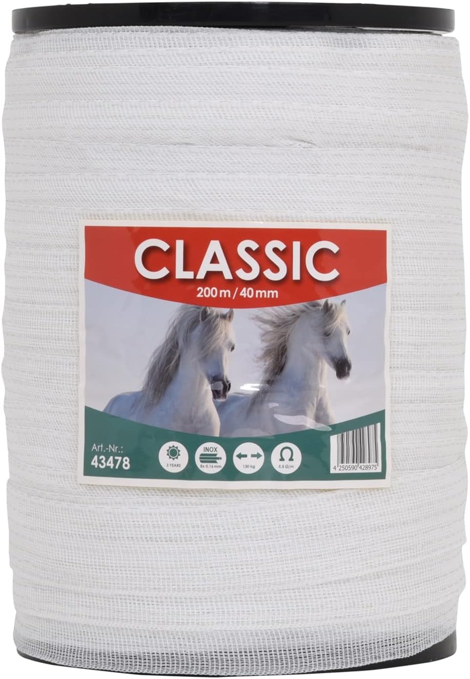 VOSS.farming Weidezaunband 40mm Classic 8 x 0,16 NIRO, weiss, Weidezaun und Elektrozaun Band (200m)