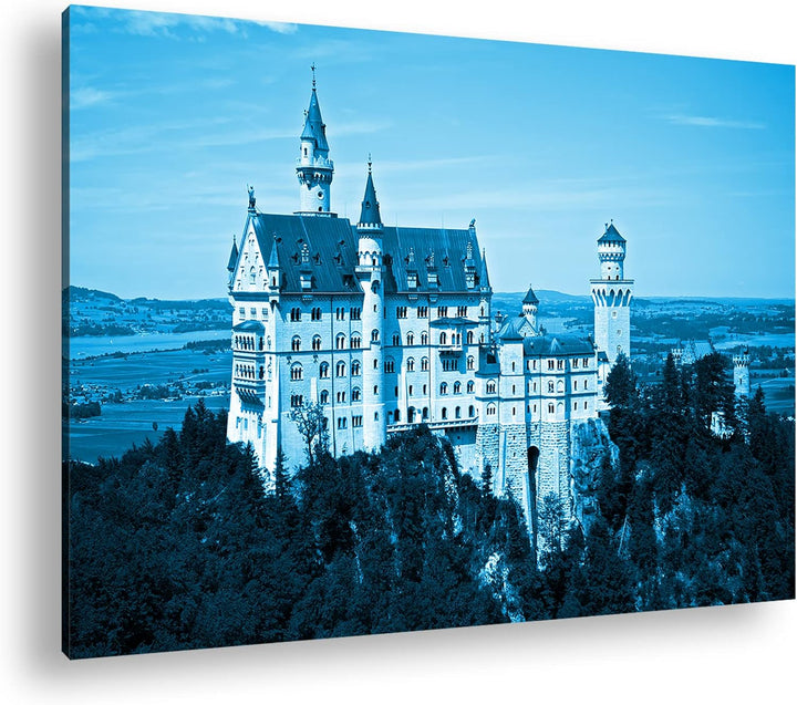 deyoli Neuschwanstein Burg in Deutschland Format 80x60 Effekt: Monocrome Blau als Leinwandbild, Moti