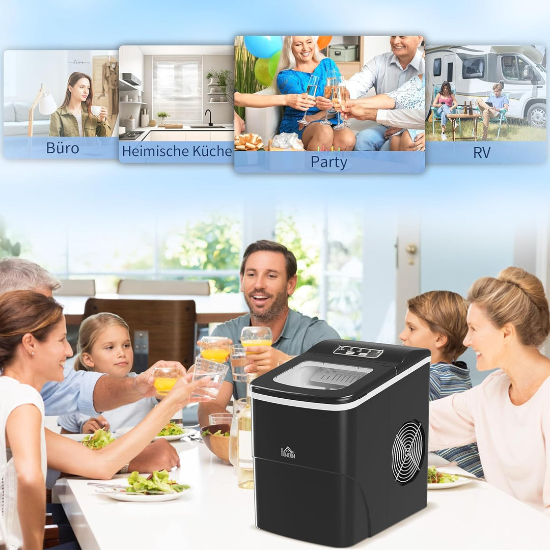 HOMCOM Eiswürfelmaschine, Ice Maker 9 Eiswürfel in 8 Min., 12kg/24h, Eiswürfelbereiter mit 2L Wasser