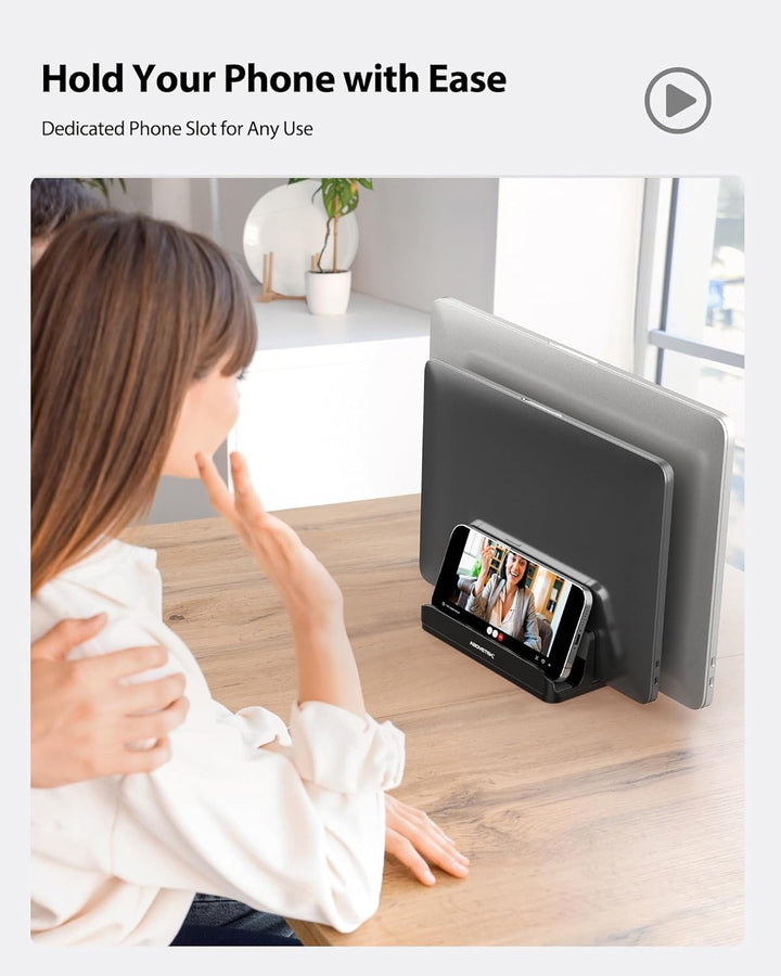 AboveTEK Vertikaler Laptopständer, Laptophalter für Laptop bis zu 17,3 ", 4 in 1, 3 Steckplätze Anti