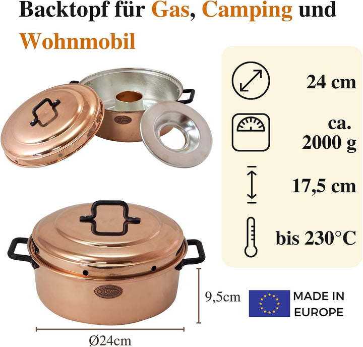 CopperGarden Aura24 Backtopf aus Kupfer I Kupfertopf für Camping/Gasherd/Grill & Lagerfeuer I Kupfer