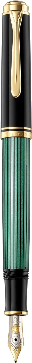 Pelikan Füllhalter Souverän 400, Schwarz-Grün, Feder B (breit), hochwertiger Kolbenfüller im Geschen