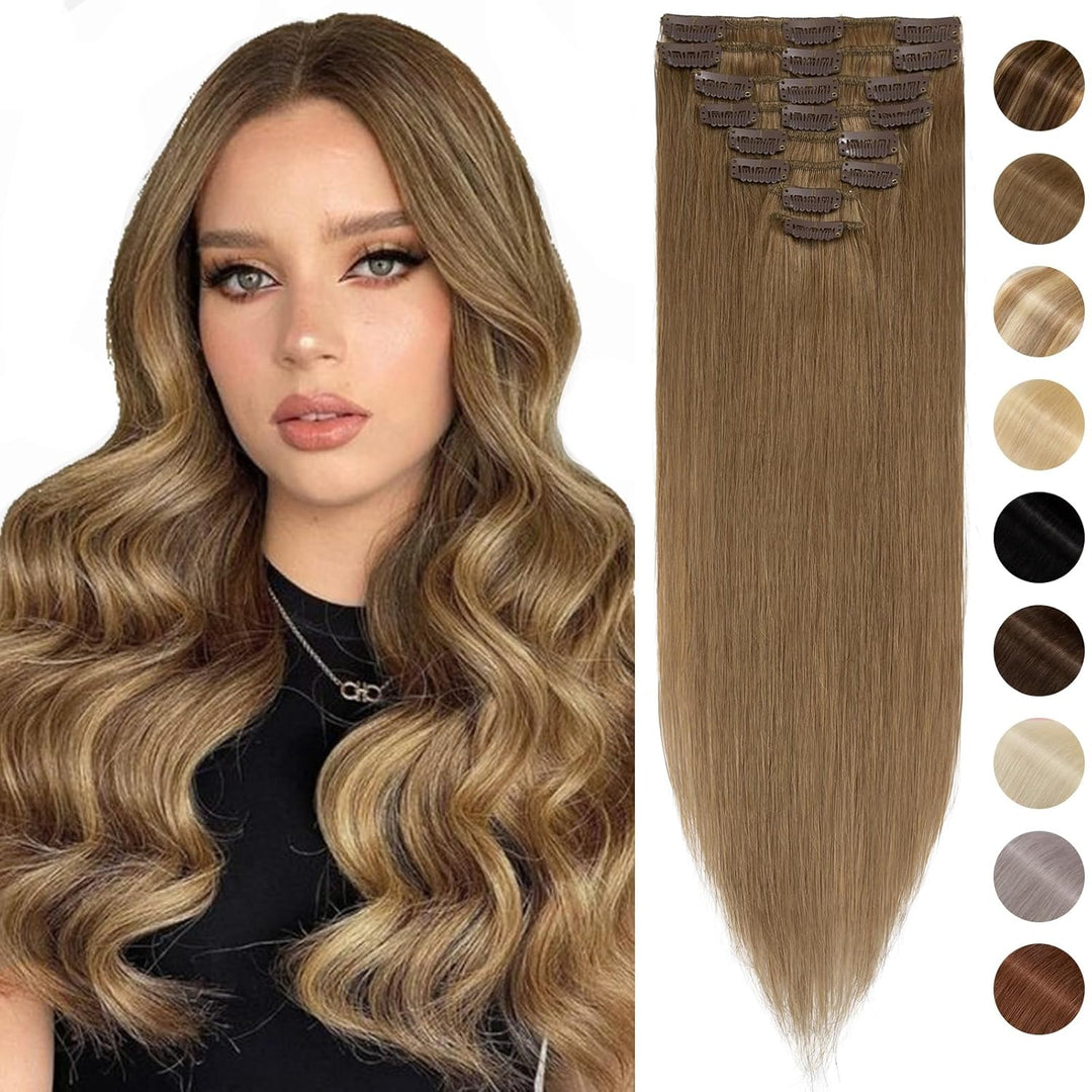 Silk-co Echthaar Clip In Extensions 8 Tressen 18 Clips 70g, Braun Hair Extensions, Remy Echthaar Cli