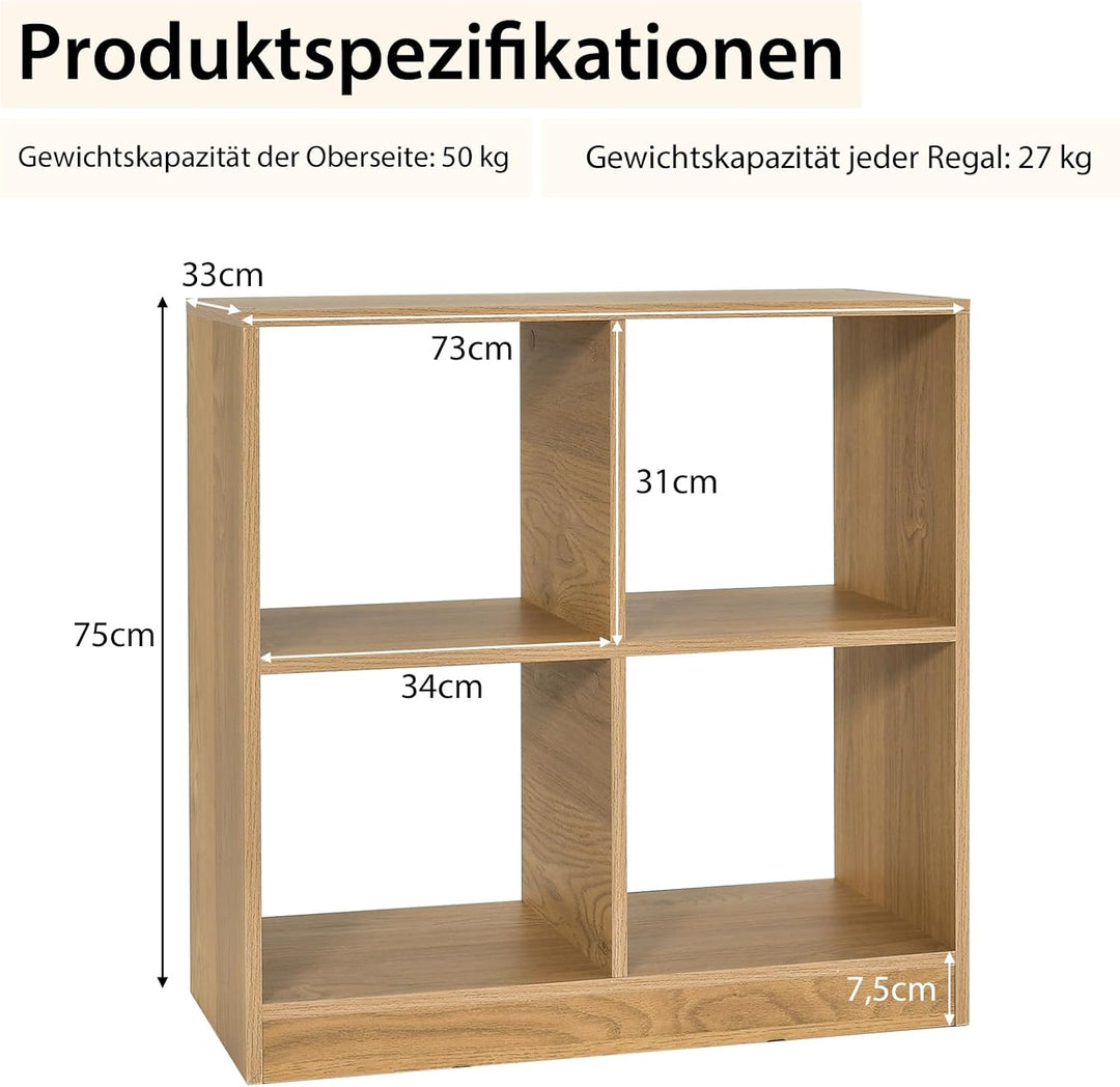COSTWAY Bücherregal mit 4 Fächern, Würfelregal, Standregal, Aufbewahrungsregal, Regal für Schlafzimm