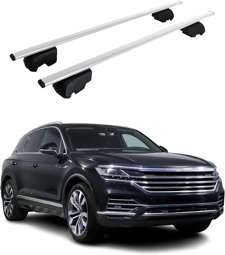 Dachträger Gepäckträger kompatibel mit VW Touareg 3 2018-2023 Querträger TÜV ABE Silber 2X