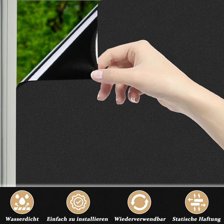 DARUITE Fensterfolie Blickdicht Sichtschutzfolie Fenster Selbsthaftend Schwarz Verdunklungsfolie Für