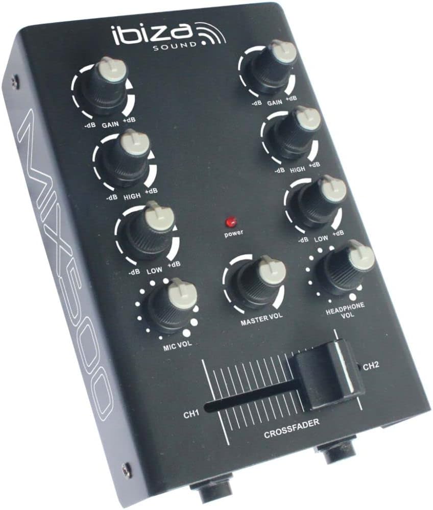 Ibiza - MIX500 - Kompakter 2-Kanal-Mixer mit Line- und Mikrofoneingängen sowie Kopfhörer-, Aufnahme-