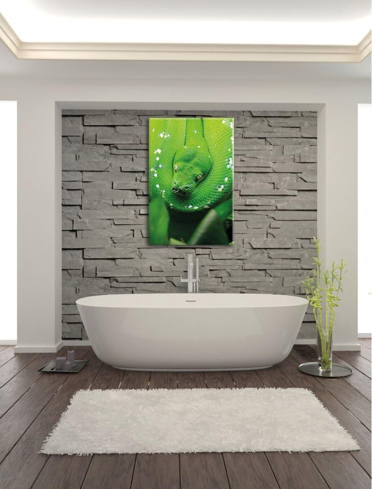 Grüne giftige Schlange, Format: 100x70 auf Leinwand, XXL riesige Bilder fertig gerahmt mit Keilrahme