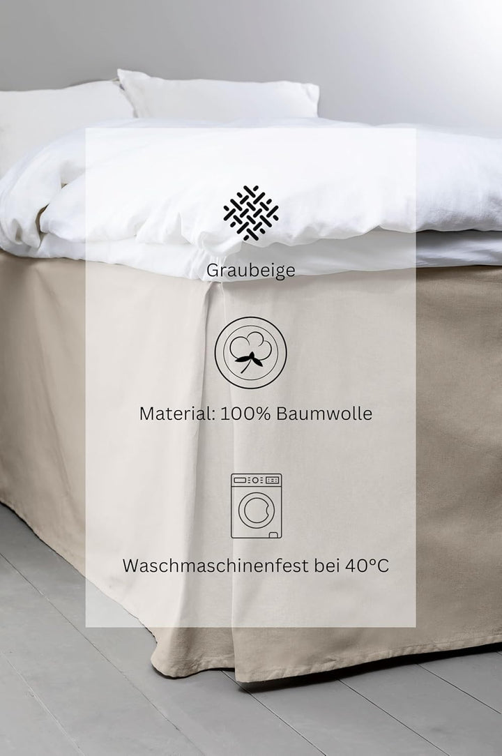 Jotex Colour Betthusse - 100% hochwertige Bio-Baumwolle Bettrock, Höhe 45 cm - Graubeige, 160 x 200