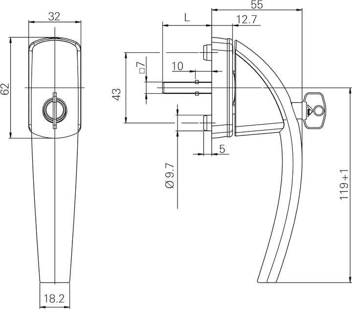 Fenstergriff Roto Swing abschliessbar 40 Nm verkehrsweiss mit Schrauben Vierkantstift 7 x 43 mm 7 x