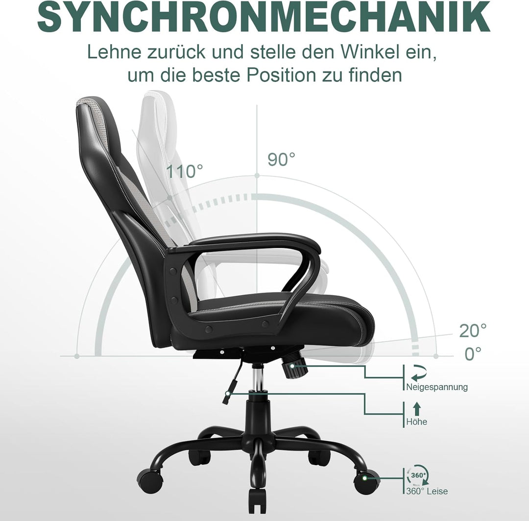 BASETBL, ergonomischer Bürostuhl, PU-Leder, Schreibtischstuhl, Arbeitsstuhl, Gaming-Stuhl mit hoher