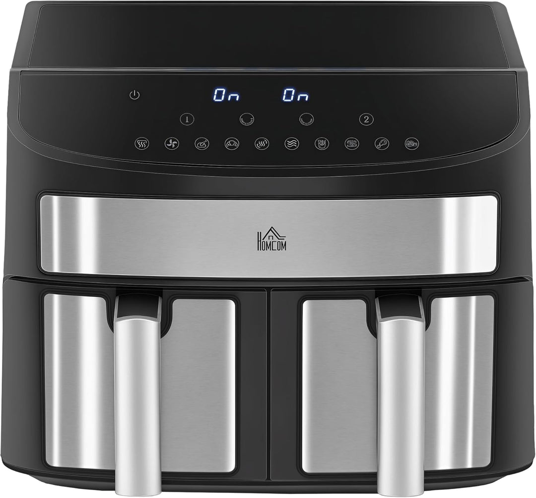HOMCOM Heissluftfritteuse 8L Fritteuse mit Doppelkammer, Airfryer mit 10 Programmen, 2400 W Luftfrit