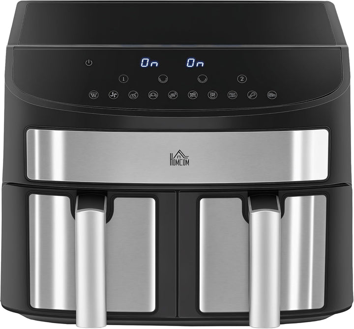 HOMCOM Heissluftfritteuse 8L Fritteuse mit Doppelkammer, Airfryer mit 10 Programmen, 2400 W Luftfrit