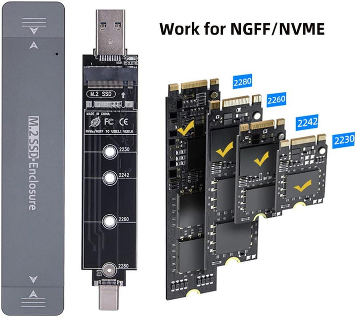 NFHK Combo Typ-C & USB3.0 zu NVME M-Key M.2 NGFF SATA SSD PCBA Gehäuse 2280/2242/2230mm Adapter RTL9
