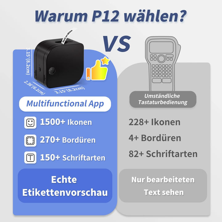 Goknu P12 Beschriftungsgerät Selbstklebend Etikettiergerät Bluetooth Etikettendrucker Tragbarer Labe
