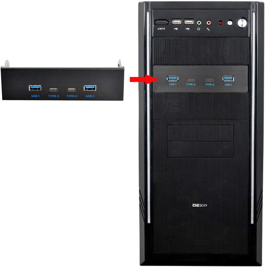 Xiwai USB-C & USB 3.0 HUB 4 Ports Frontpanel zu Motherboard 20pin Anschlusskabel für 5,25 Zoll CD-RO