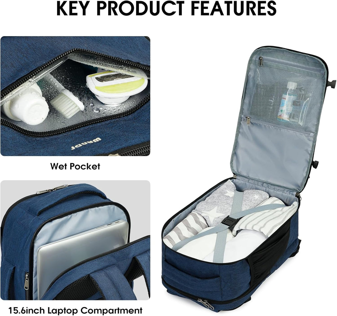 WANDF Handgepäck Rucksack 40x20x25cm für Ryanair Airlines, Untersitz-Reise-Handgepäck-Tasche mit Nas