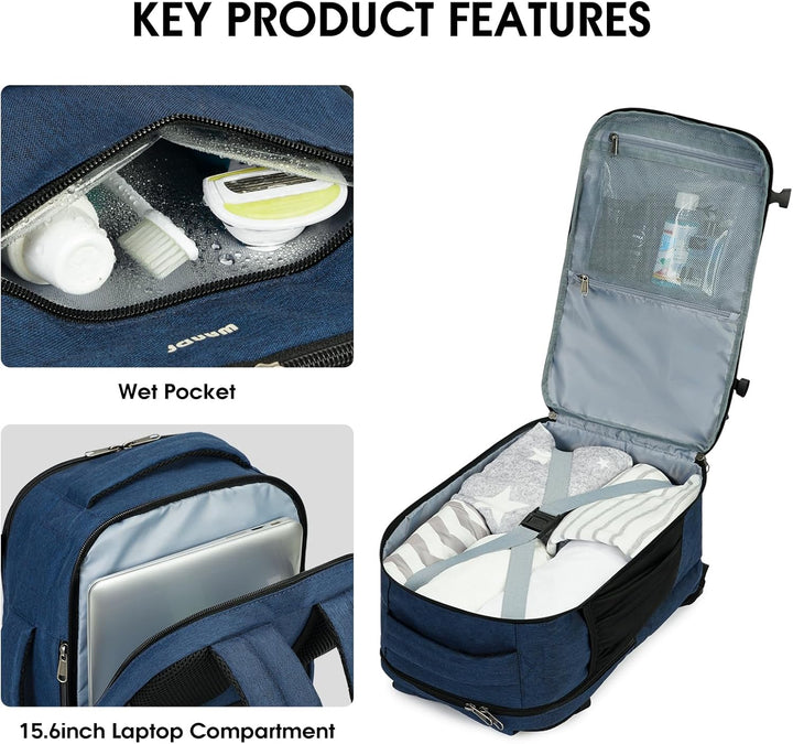 WANDF Handgepäck Rucksack 40x20x25cm für Ryanair Airlines, Untersitz-Reise-Handgepäck-Tasche mit Nas