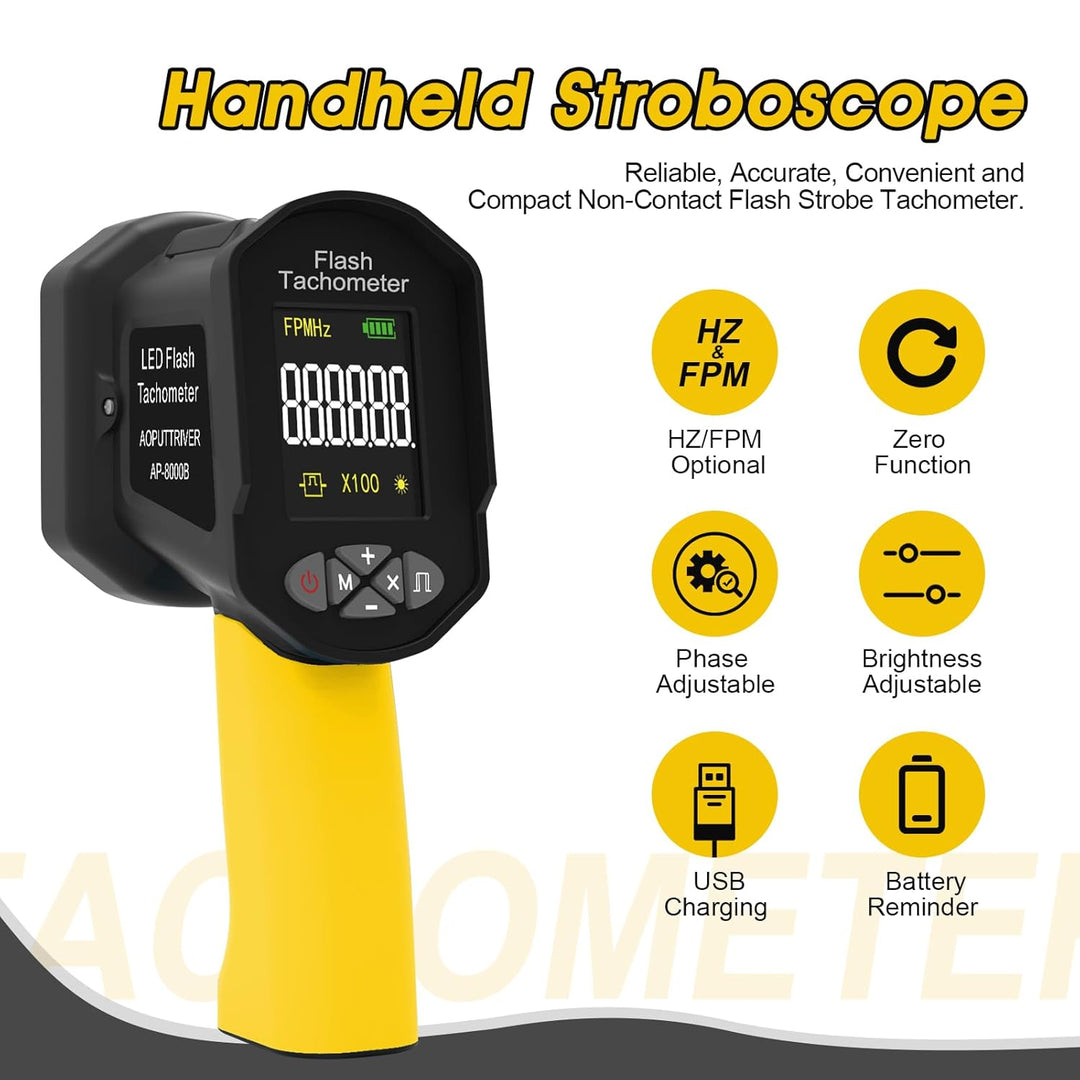 Digitales LED Stroboskop, Drehzahlmesser 60-100000RPM, Wiederaufladbarer Handdrehzahlmesser, Berühru