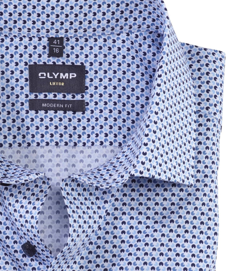 OLYMP Herren Businesshemd Langarm Luxor,Rotationsdruck,modern fit,Global Kent 38 Bleu 11, 38 Bleu 11
