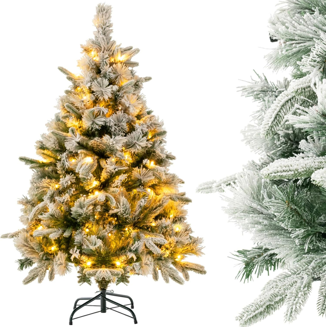 COSTWAY Künstlicher Weihnachtsbaum mit Schnee und Beleuchtung, 136 cm Tannenbaum mit 150 Warmweissen