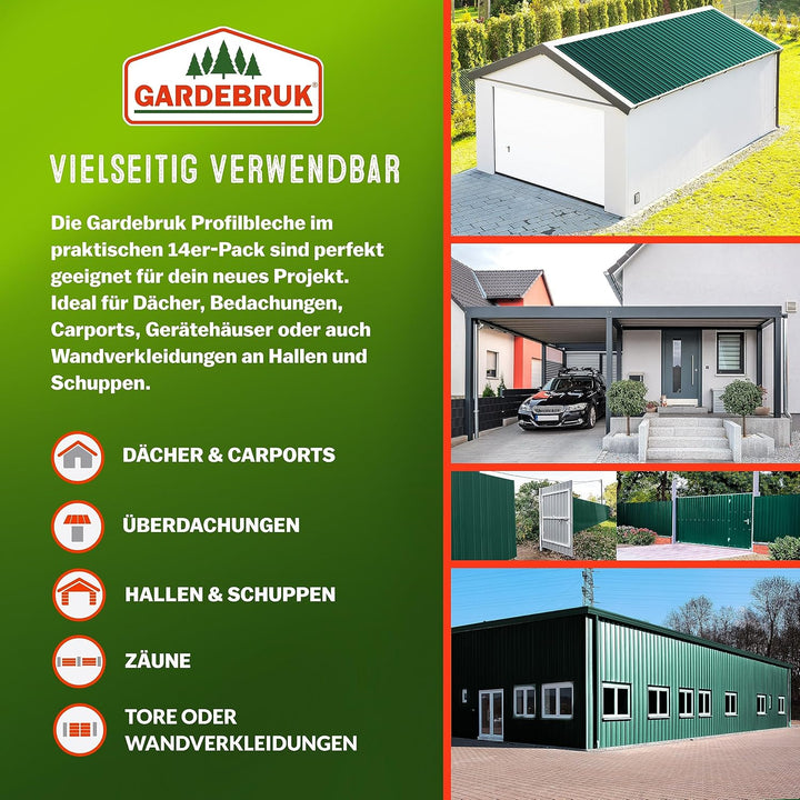 GARDEBRUK® 14x Trapezblech 110x46cm = 7m² Verzinkt Rostresistent Wetterfest Profilblech Dachblech We