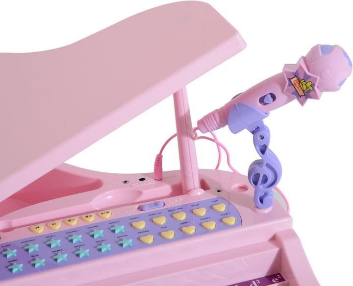 HOMCOM Kinder Klavier Mini-Klavier Piano Keyboard Musikinstrument MP3 USB inkl. Hocker 37 Tasten Ros